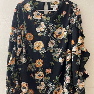 Ava & Viv | Dark Navy Blue Floral Blouse